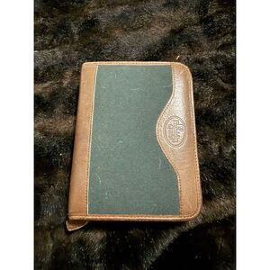 Franklin Quest Pre-Covey Green Line Canvas Brown Leather Trim Planner 6 Ring Zip